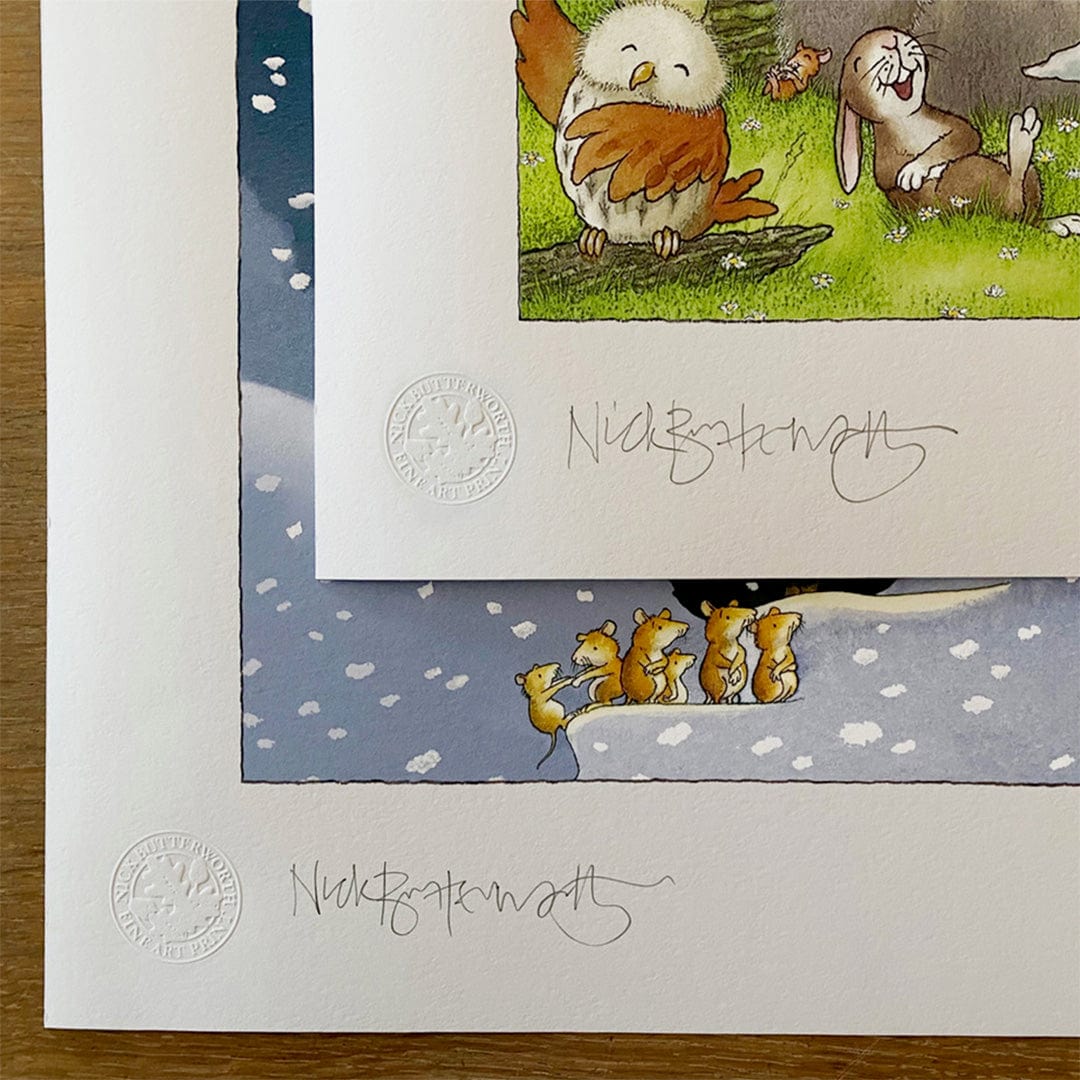 Percy The Park Keeper Signed Print New and exclusive! Fine art print One Snowy Night - embossed and signed