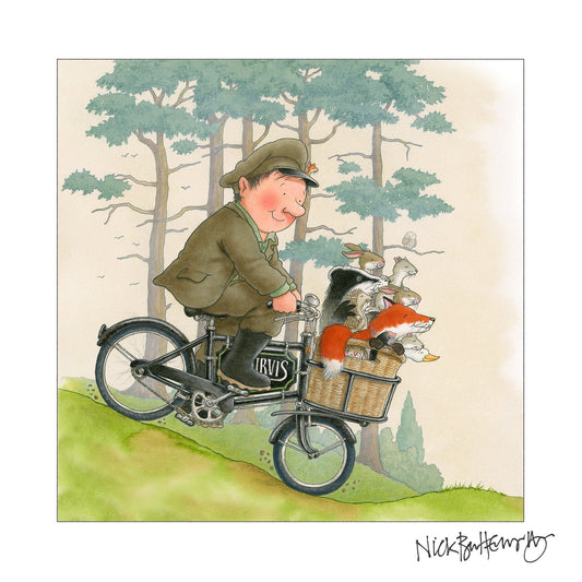 Percy The Park Keeper Signed Print Percy and friends traveling EXCLUSIVE print signed by Nick Butterworth 29.7cm x 29.7cm