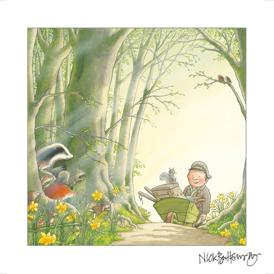 Percy The Park Keeper Signed Print The Secret Path EXCLUSIVE print signed by Nick Butterworth 29.7cm x 29.7cm