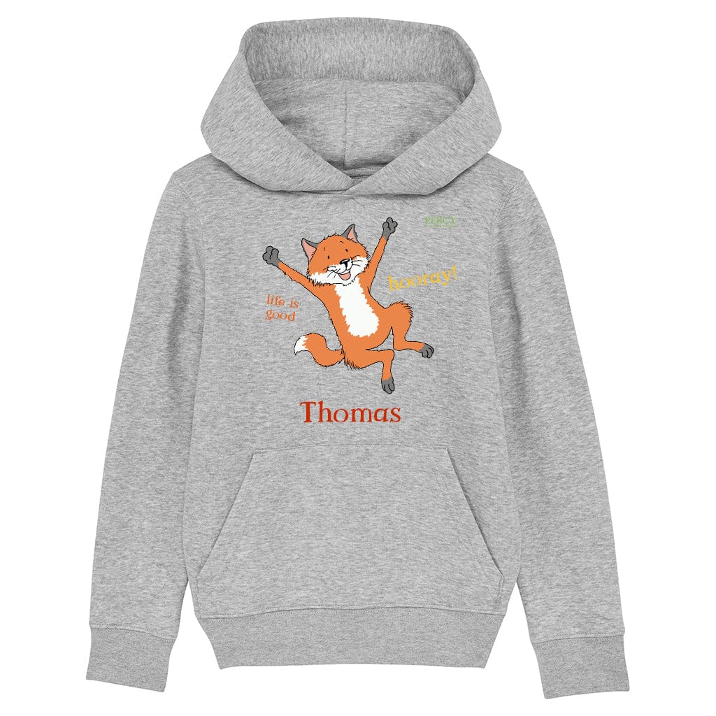 Percy The Park Keeper Fox leaping personalised organic hoodie