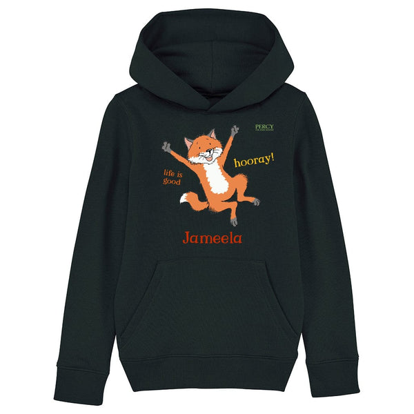 Percy The Park Keeper Fox leaping personalised organic hoodie
