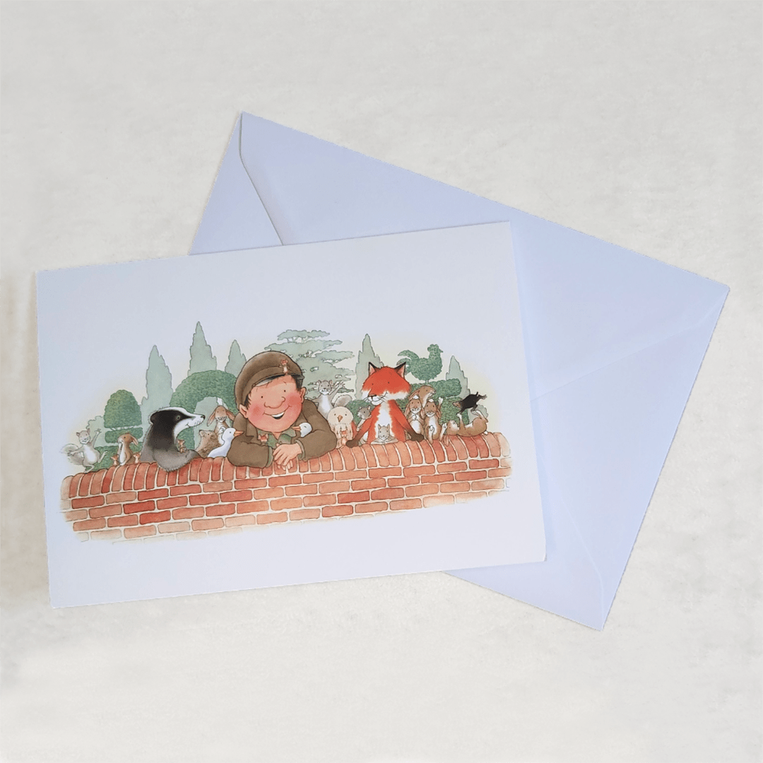 Percy The Park Keeper Greetings Card Animals at the Wall - A5 Greetings Card