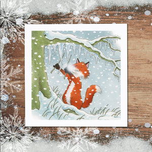Percy The Park Keeper Greetings Card Fox playing the icicles - Christmas card - set of eight