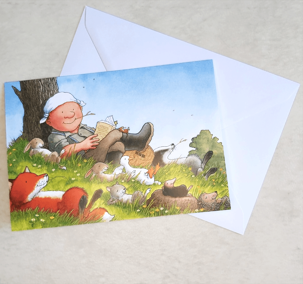 Percy The Park Keeper Greetings Card Friends Together Relaxing - A5 Greetings Card