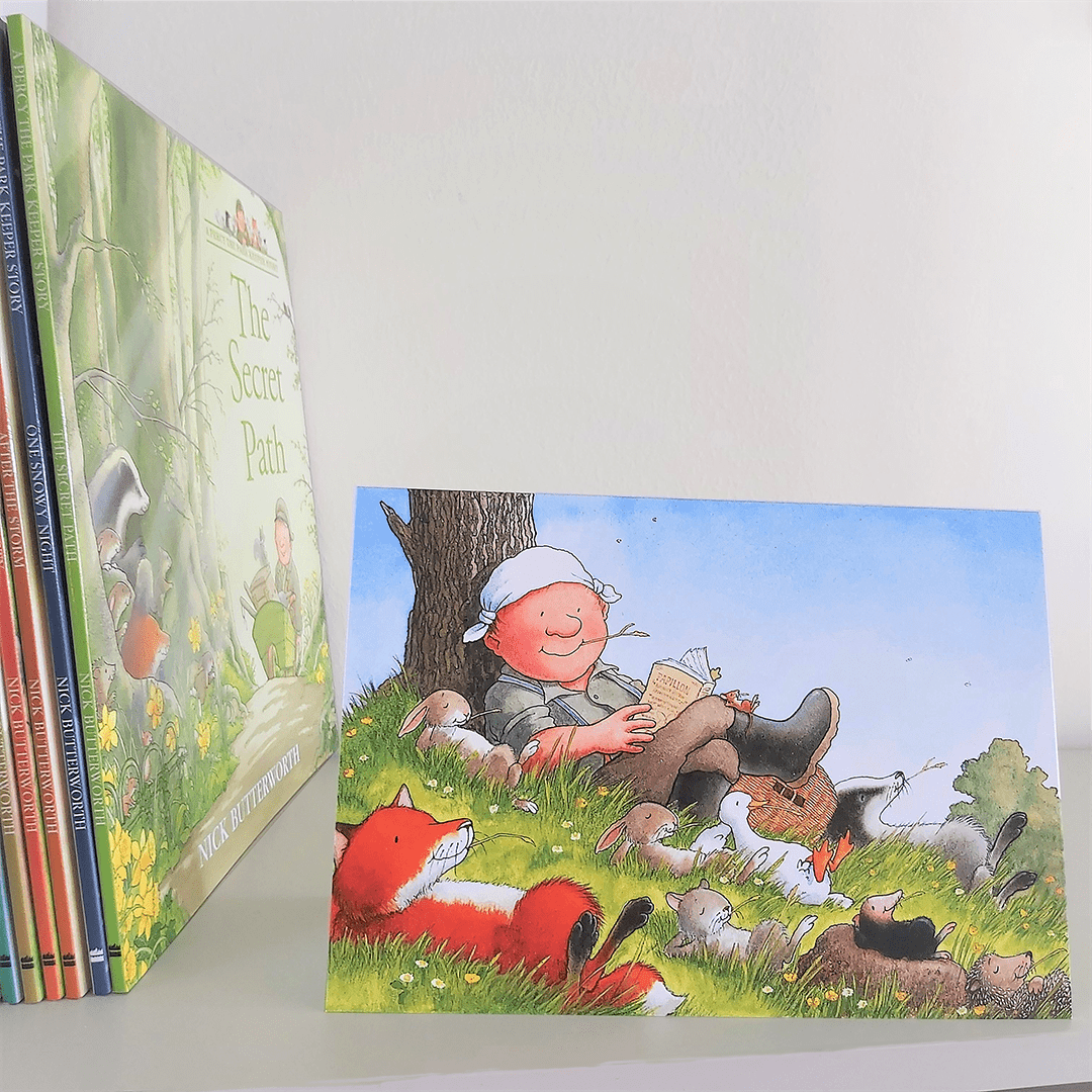 Percy The Park Keeper Greetings Card Friends Together Relaxing - A5 Greetings Card
