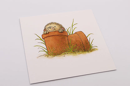 Percy The Park Keeper Greetings Card Hedgehog in a flower pot greeting cards - set of six
