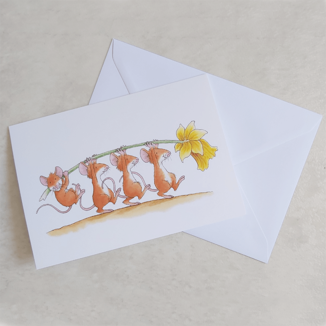 Percy The Park Keeper Greetings Card Mice and Daffodil - A5 Greetings Card