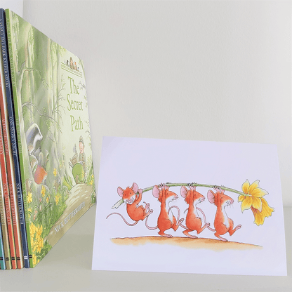 Percy The Park Keeper Greetings Card Mice and Daffodil - A5 Greetings Card