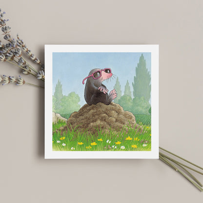 Percy The Park Keeper Greetings Card Mole looking cool on his molehill greeting cards - set of six
