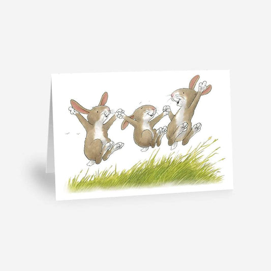 Percy The Park Keeper Greetings Card Rabbits Leaping - A5 Greetings Card