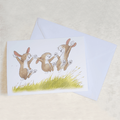 Percy The Park Keeper Greetings Card Rabbits Leaping - A5 Greetings Card