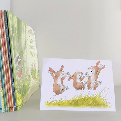 Percy The Park Keeper Greetings Card Rabbits Leaping - A5 Greetings Card