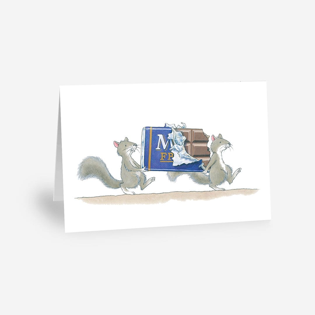 Percy The Park Keeper Greetings Card Squirrels and Chocolate - A5 Greetings Card