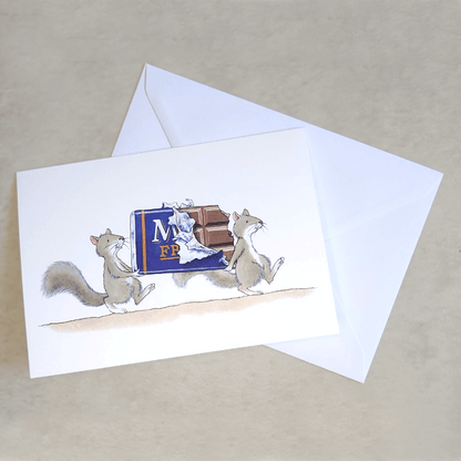 Percy The Park Keeper Greetings Card Squirrels and Chocolate - A5 Greetings Card