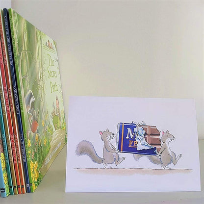 Percy The Park Keeper Greetings Card Squirrels and Chocolate - A5 Greetings Card