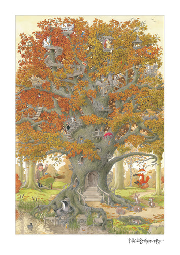 Percy The Park Keeper Signed Print After The Storm tree print LARGE - signed by Nick Butterworth A2 size