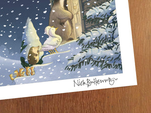 Percy The Park Keeper Signed Print One Snowy Night - cover print - signed by Nick Butterworth A3 width