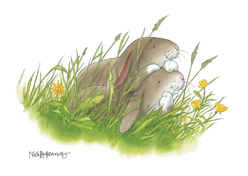 Percy The Park Keeper Signed Print Rabbits together print - A3 - signed by Nick Butterworth