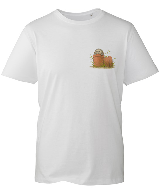 Percy The Park Keeper T-shirt Hedgehog in Flowerpot Logo T-shirt - White